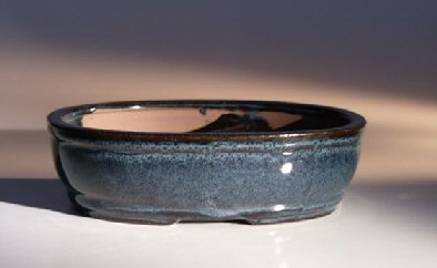 unknown Blue Ceramic Bonsai Pot - Oval<br>Land/Water Divider<br><i>7.75  x  6.0  x  2.5</i>