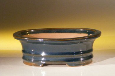 unknown Blue Ceramic Bonsai Pot - Oval<br><i>7.0 x 5.5 x 2.375</i>