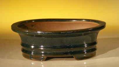 unknown Dark Green Ceramic Bonsai Pot - Oval<br><i>8.0 x 6.5 x 3.0</i>