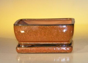 unknown Aztec Orange Ceramic Bonsai Pot - Rectangle<br>Professional Series with Attached Humidity/Drip tray<br>6.37 x 4.75 x 2.625