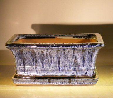 unknown Marble Blue Ceramic Bonsai Pot - Rectangle<br>Professional Series with Attached Humidity/Drip tray<br><i>8.5 x 6.5 x 3.5</i>