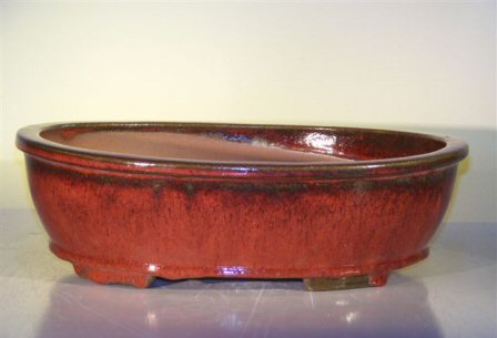 unknown Parisian Red Ceramic Bonsai Pot - Oval<br><i>14.0 x 11.0 x 4.0</i>