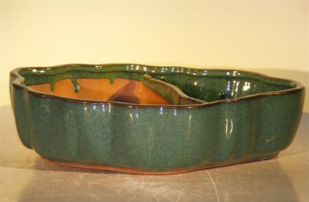 unknown Ceramic Bonsai Pot - Land/Water  with Scalloped Edges<br> 9.5 x 7.5 x 2.25