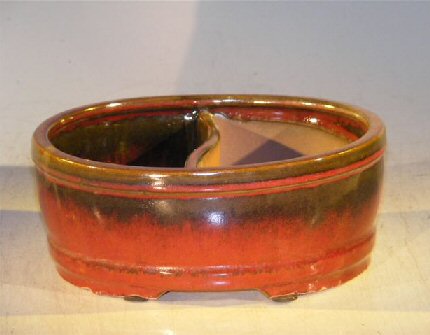 unknown Parisian Red Ceramic Bonsai Pot<br>Land/Water Divider<br><i>10 x 7.5 x 4</i>