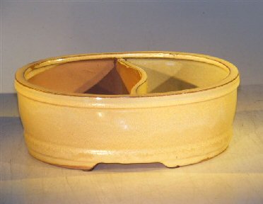 unknown Beige Ceramic Bonsai Pot - Oval<br>Land/Water Divider<br><i>12 x 9.5 x 4</i>