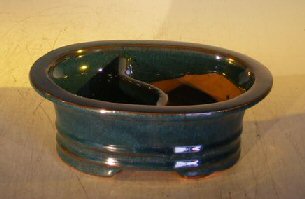 unknown Dark Blue Ceramic Bonsai Pot - Oval<br>Land/Water Divider<br><i>8 x 6 x 3</i>