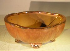 unknown Aztec Orange Ceramic Bonsai Pot - Oval<br>Lotus Shaped<br>Professional Series<br>8.0 x 7.25 x 3.5