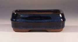unknown Blue Glazed Ceramic Bonsai Pot - Rectangle <br><i>4.5 x 3 x 2</i>