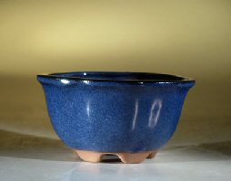 unknown Blue Glazed Ceramic Bonsai Pot - Round<br><i>5 x 2.75</i>