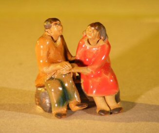 unknown Miniature Glazed Figurine<br>Loving Couple Holding Hands