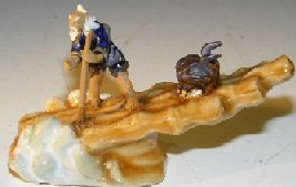 unknown Miniature Chinese Bamboo Raft with Man on Wave
