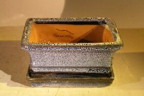 unknown Marble Blue Ceramic Bonsai Pot - Rectangle<br>Professional Series with Attached Humidity/Drip tray<br><i>6.37 x 4.75 x 2.625</i>