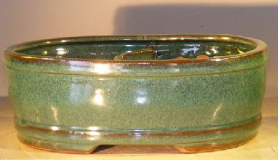 unknown Blue/Green Ceramic Bonsai Pot<br>Land/Water Divider<br><i>10 x 8 x 3.75</i>