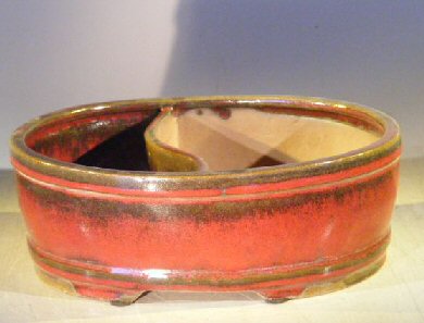 unknown Parisian Red Ceramic Bonsai Pot - Oval<br>Land/Water Divider<br><i>10 x 8 x 3.75</i>