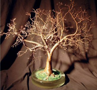 unknown Wire Bonsai Tree Sculpture - Copper Oak With Hammered Leaves<br>19Hx18Wx18D