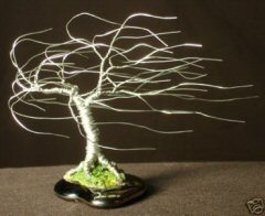 unknown Wire Bonsai Tree Sculpture<br>Windswept Mini Tree - 4x5x5