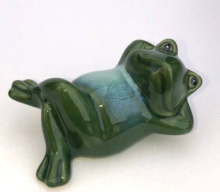 Miniature Ceramic Figurine Frog Relaxing Lying Down - 3.0